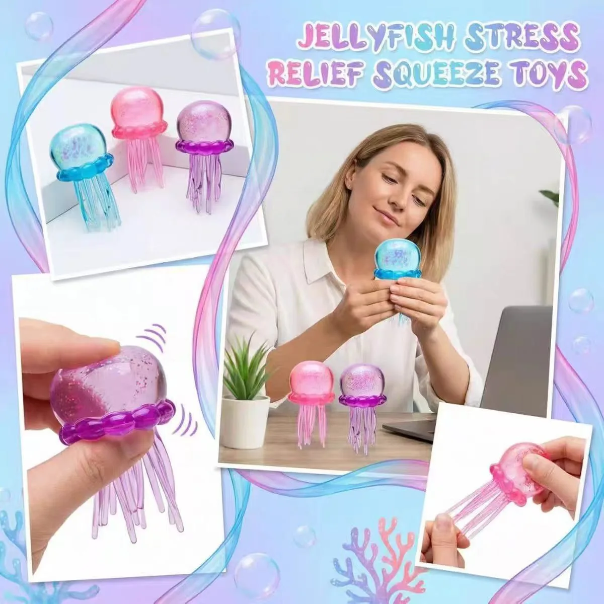 NeeDoh Fuzz Ball Jellyfish Squishy Blind Box Random Color Soft Stress Relief Toy Cute Relaxing Squeeze Sensory Toy Squishies view 6