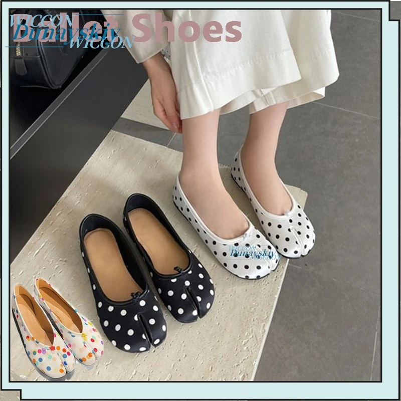 Women's Colorful Polka Dot Split-Toe Ballet Flats Slip-On Design Minimalist Low Flat Sole Commuter Shoes