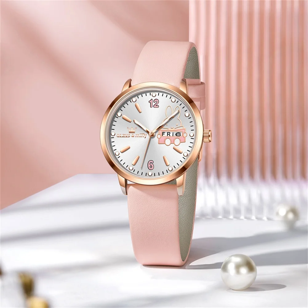 OLEVS & Miffy Joint Edition Women's Watches Pink Cute Original Watch for Girl Waterproof Luminous Date Week Wristwatch Casual