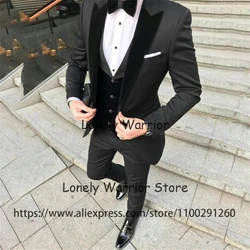 Classic Black Mens Suit Wedding Tuxedo for Groom Slim Fit Formal Banquet Male Blazer 3 Piece Set Jacket Vest Pants Costume Homme