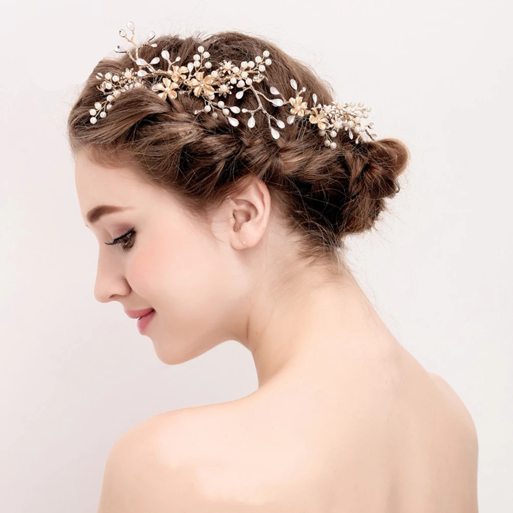 

Pearl Hairpin Comb Elegant Wedding Party Hairstyle Clip Golden Color Long Lasting Exquisite Design Decorative Accessories Flower