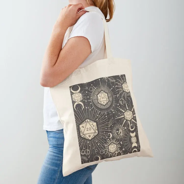 DND CELESTIAL DICE, pattern, D20 Stars constellation, sun and crescent Tote Bag Canvas bag Women's bag canvas bags