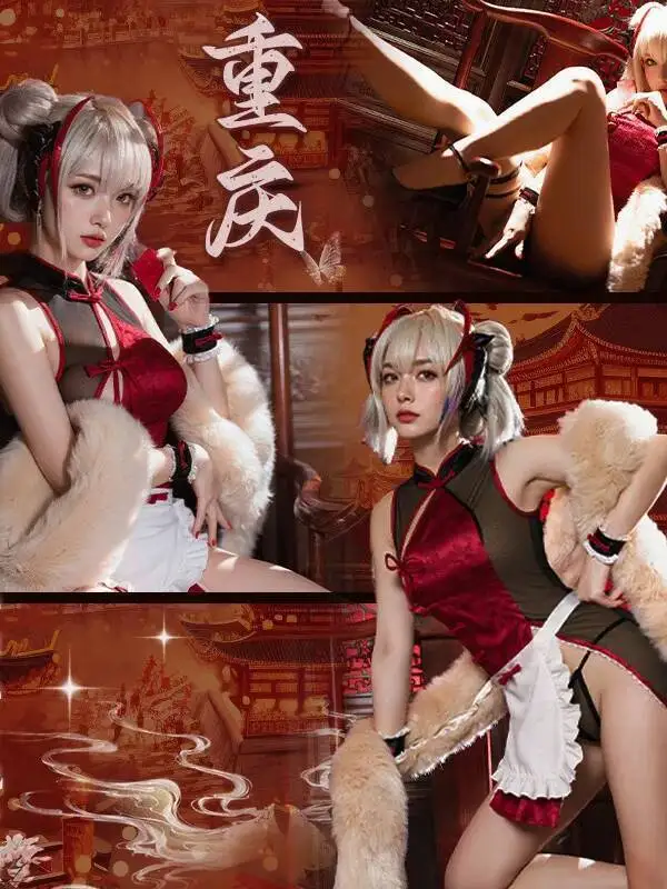 Exotic SM cosplay Chef Chinese Retro Style Sexy Cheongsam Hot Uniform Transparent Dress Elegant Sweet Mini Dress Tops R7U3