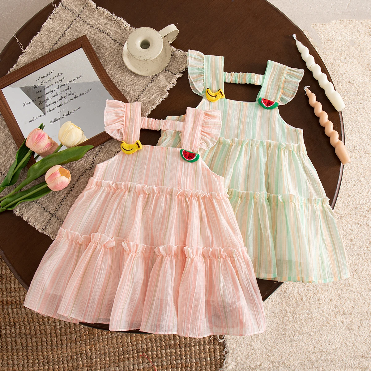 

Girls Dresses Summer Cotton Sleeveless Striped Baby Girl Dress Cute Beach Cake Dress Girls' Clothing