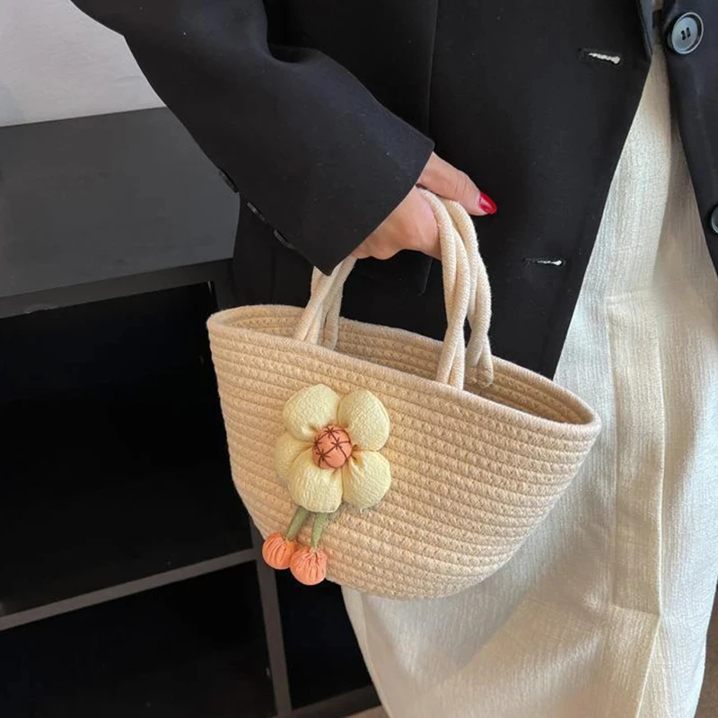 Tote Eco Bags Hundred Cotton Rope Bags New Women Tote Women's Bags Niche Design Casual Cotton Weaving Bags