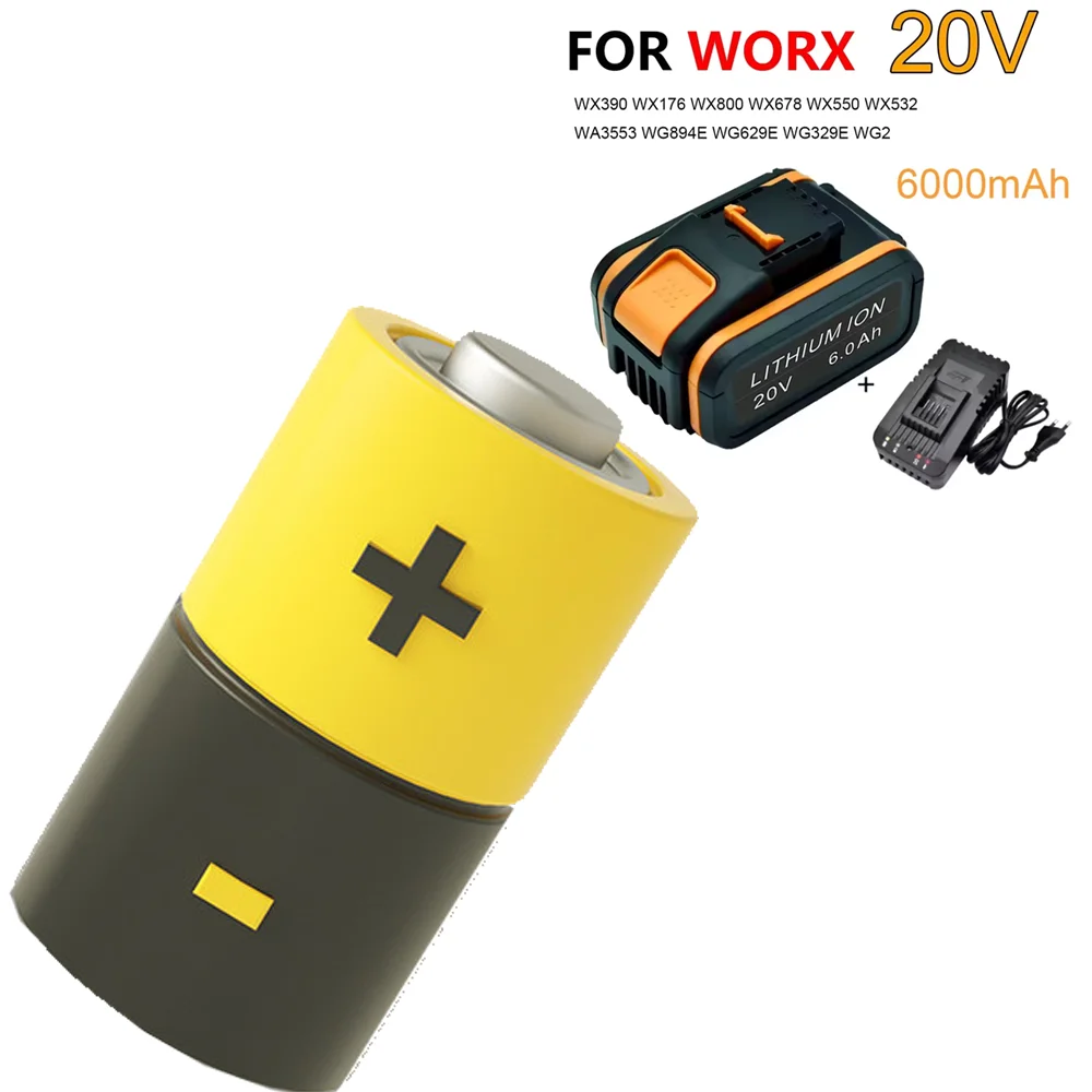 

20V 6.0Ah battery For Worx WA3553 cordless power tool backup battery WA3551 WA3553 WA3641 WX373 WX390 battery