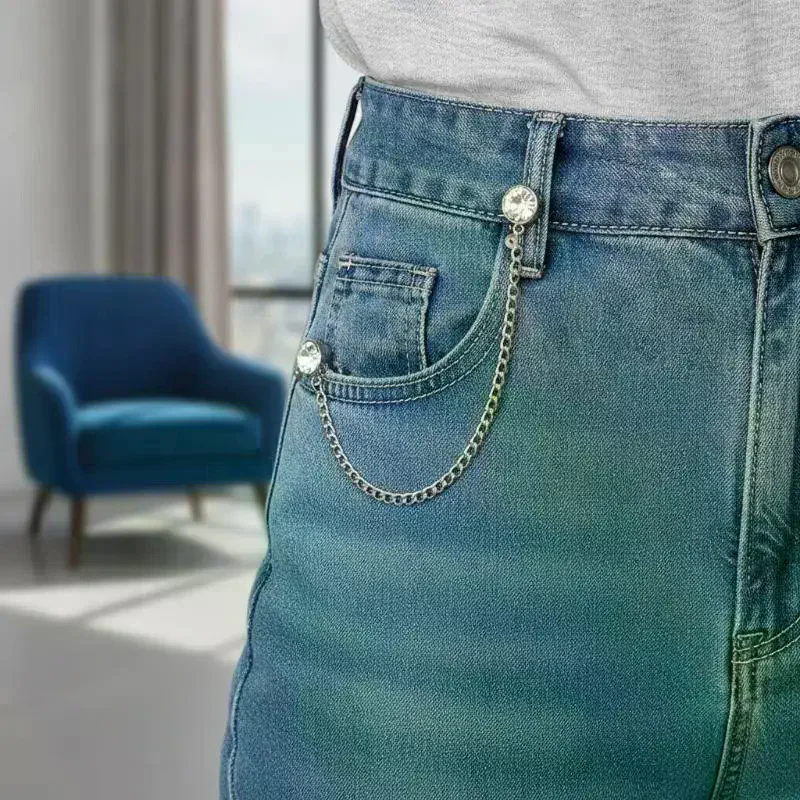 2 PCS Rhinestone Magnetic Waist Cinch Clips with Adjustable Chain Decorative Waist Tightener for Dress Jeans Gift