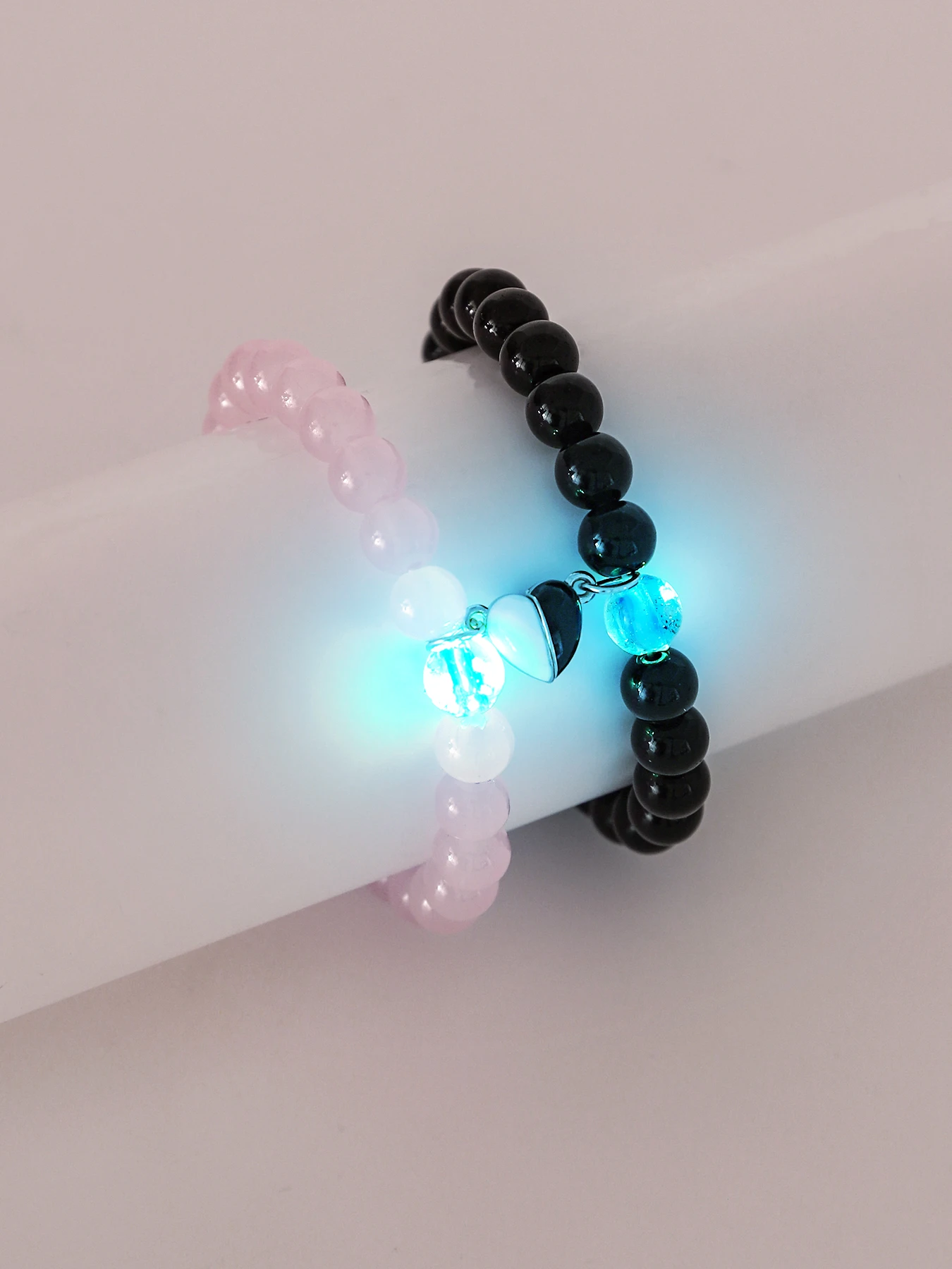 2 pezzi si illuminano in braccialetti di perline scure braccialetti fatti a mano amante dei braccialetti