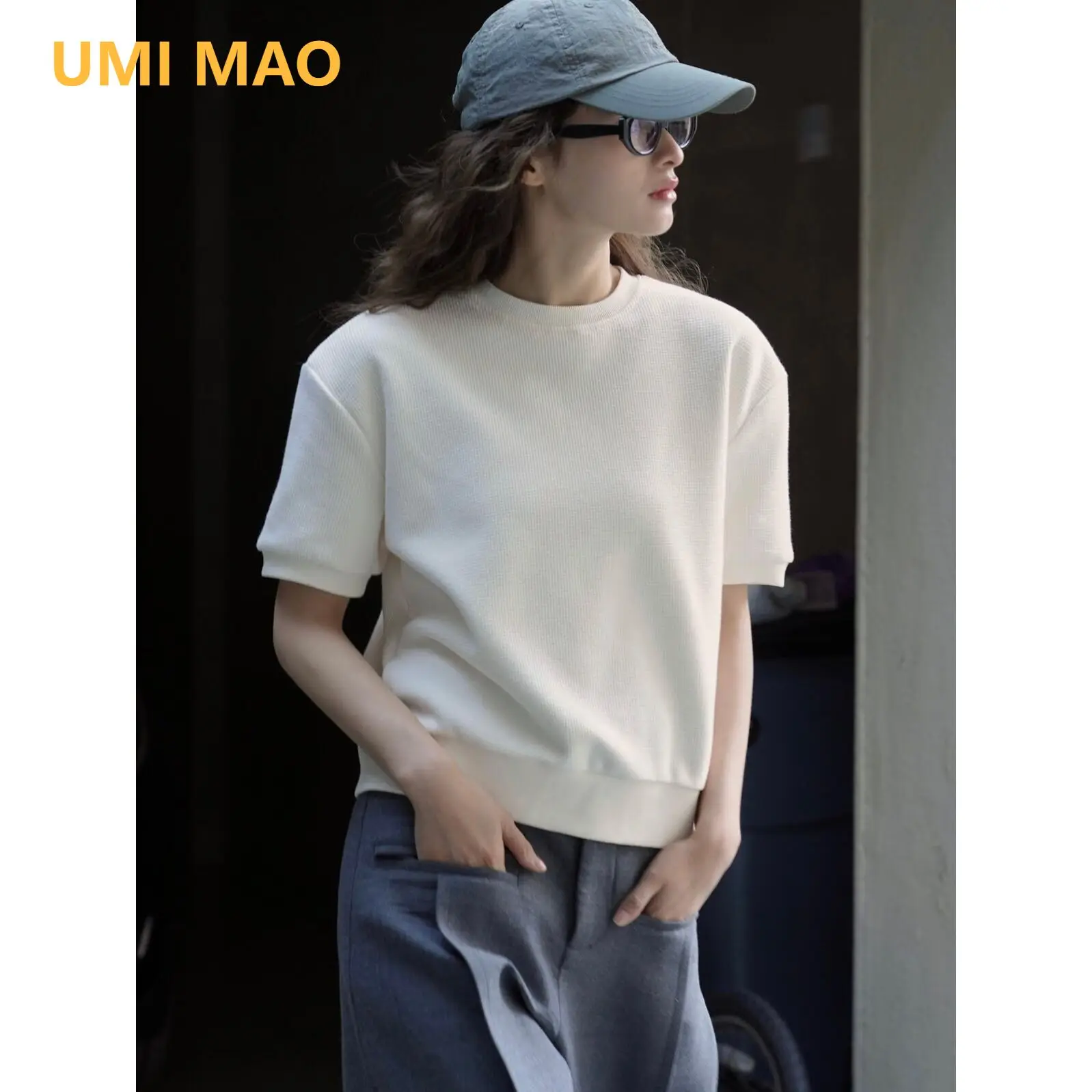 UMI MAO Summer New Korean Minimalist Fashionable Silhouette Short Sleeved T-shirt Loose Slim Casual Comfortable Top For Women