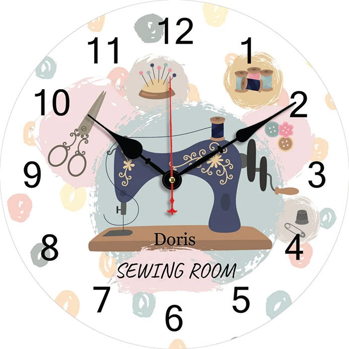 Cartoon Sewing Machine Wall Clock Kitchen Decor Wall Art Silent Large Round Wall Clocks For Living Room Bedroom Office