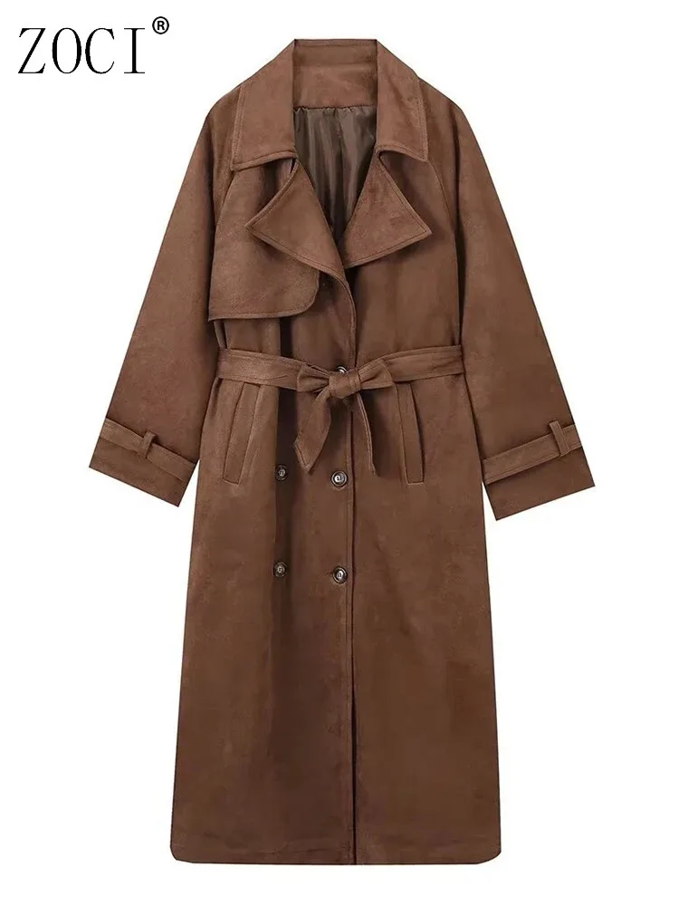

ZOCI Maillard Women's Belt Trench Coats Casual Double Breasted Windbreaker Female Fashion Unique Design Long Coats 2024 Winter