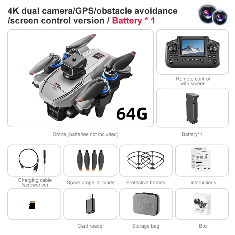 Picture 5: K812 WIFI FPV 4K Three Camera Drone 360 ° Flip Obstacle Avoidance Optical Flow Hover Quadcopter New LCD Screen Remote Control