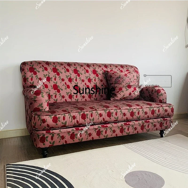 

Living room retro double sofa, Hong Kong style small apartment rose beauty sofaTJ