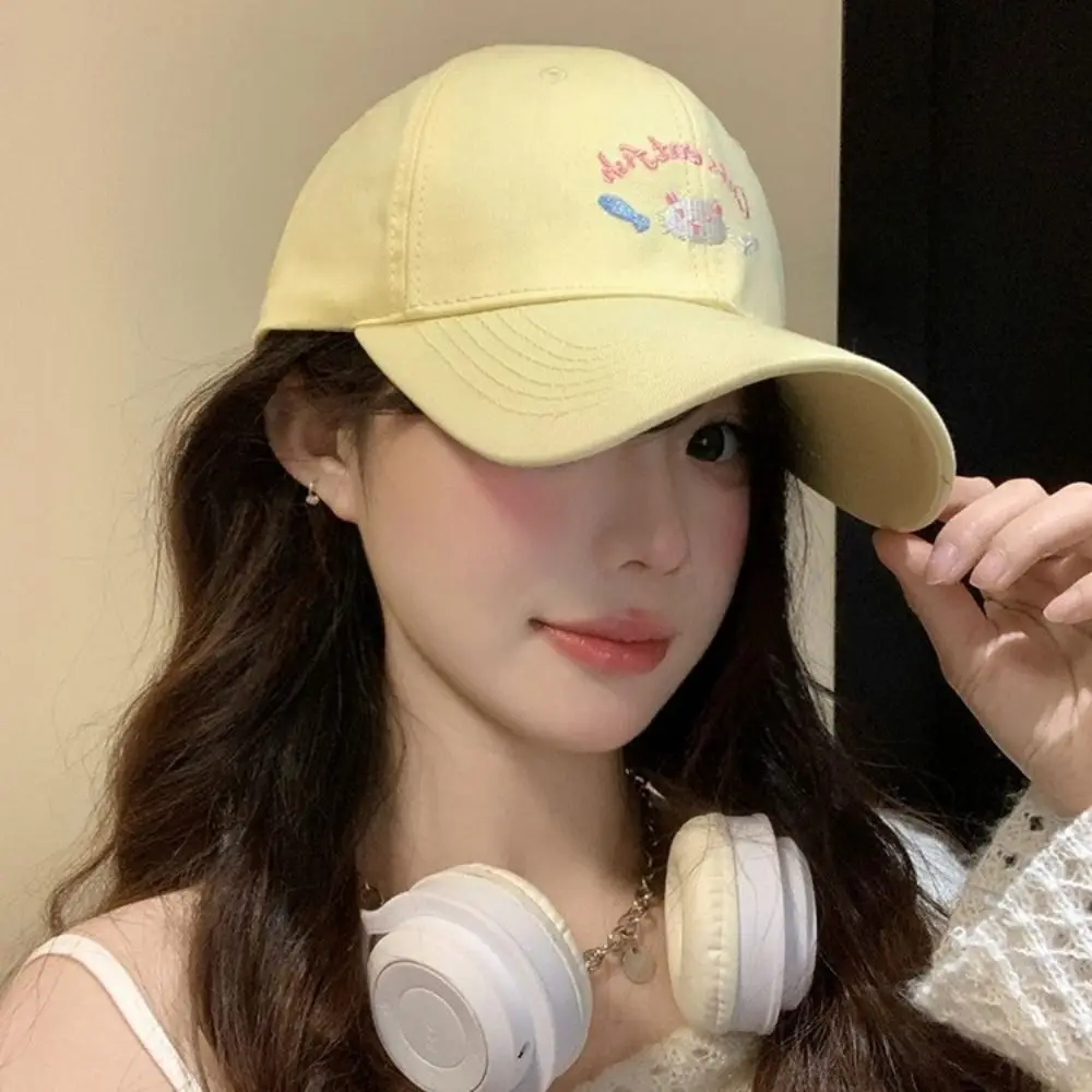 Apparel Accessories Embroidery Cat Cartoon Baseball Cap Sunscreen Casual Sunshade Hat Soft Y2K Peaked Cap Spring and Summer