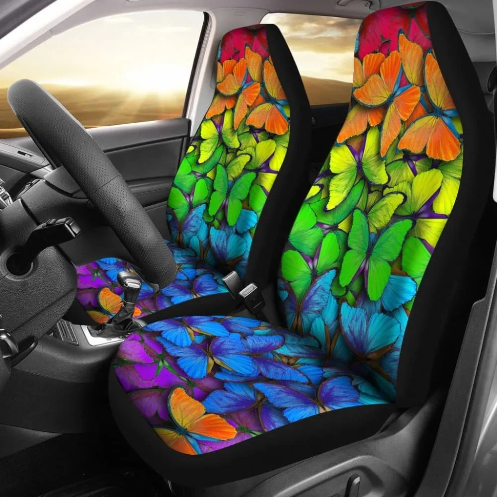 Colorful Rainbow Butterfly Car Seat Covers,Pack of 2 Universal Front Seat Protective Cover