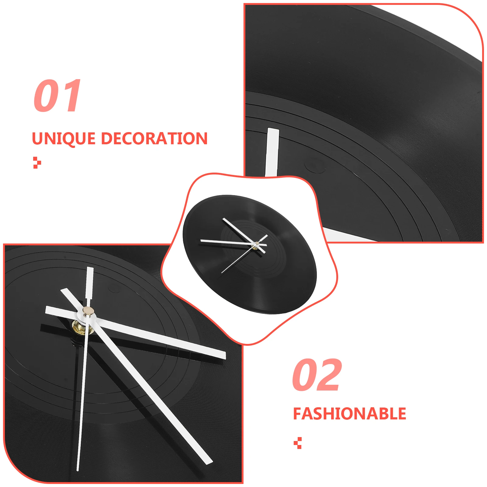 

Elegant Black Vinyl Record Shape Wall Clock Decorative Round Wall Hanging Clock For Home Office Living Room Bedroom