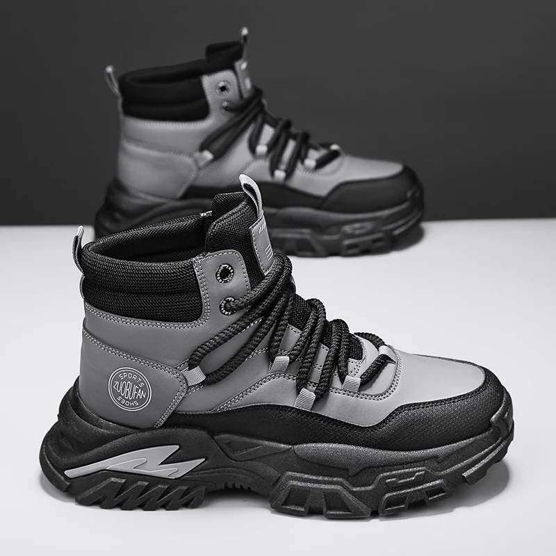 

Autumn Winter Biker Shoes For Men Comfy Leather Men's Motorcycle Boots Outdoor Non-Slip Platform Ankle Boots Man botas de hombre