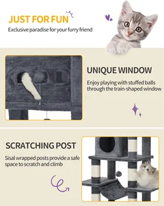 Pohon Kucing Hzuaneri, Menara Kucing Besar 210 cm untuk Kucing Dalam Ruangan, Rumah Kucing Bertingkat dengan Kondominium, 8 Tiang Garukan, 4 Pom Pom 12 kastil kucing penjualan terbaik - №