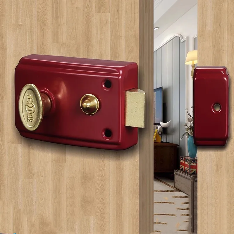 Retro Barn Door Lock Red External Safety Lock Universal Single Tongue Lock with Key Wooden Door Anti-theft Lockset
