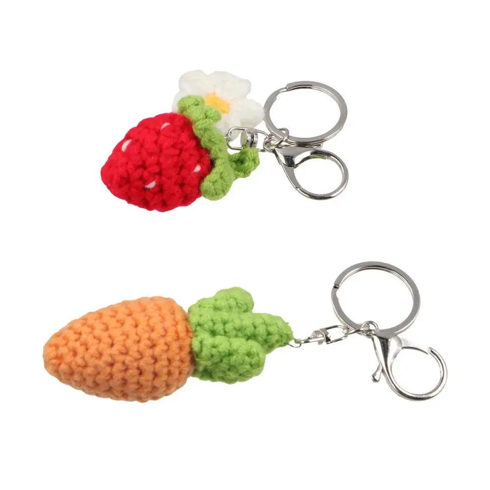 Strawberry Knitted Keychain Cherry Pear Peach Fruit Key Ring Simulation Crocheted Knitting Pendant Key Holder