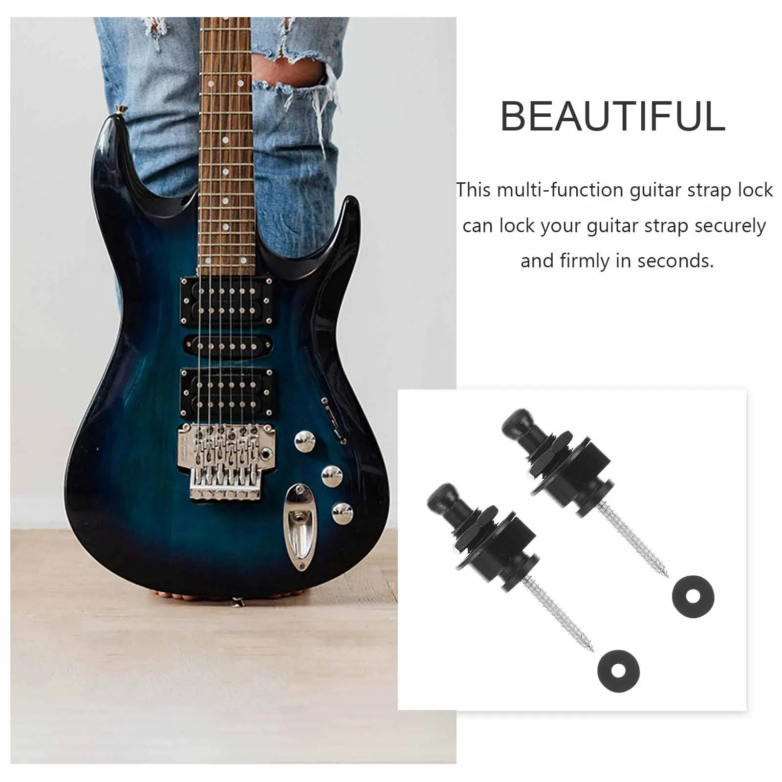 

2Pcs Guitar Strap Button Locks Black Anti-Skid Bass Strap Buckle for Electric Guitar Bass Instrument Mounting Hardware