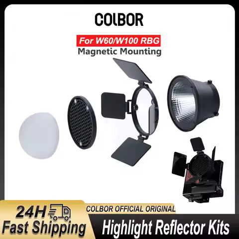 Colbor Magnetic Highlight Reflector Kit Pocket 4-leaf Barndoor Grid Soft Box for Wonder W60 W100 RGB LED Video Light Vlog Live