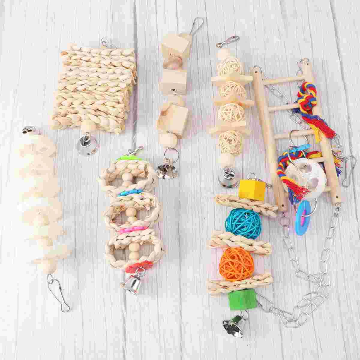 

7 Pcs Bird Balance Toy Swing Parrot Budgerigar Exploring Bite Wooden Rattan Ball Chewing