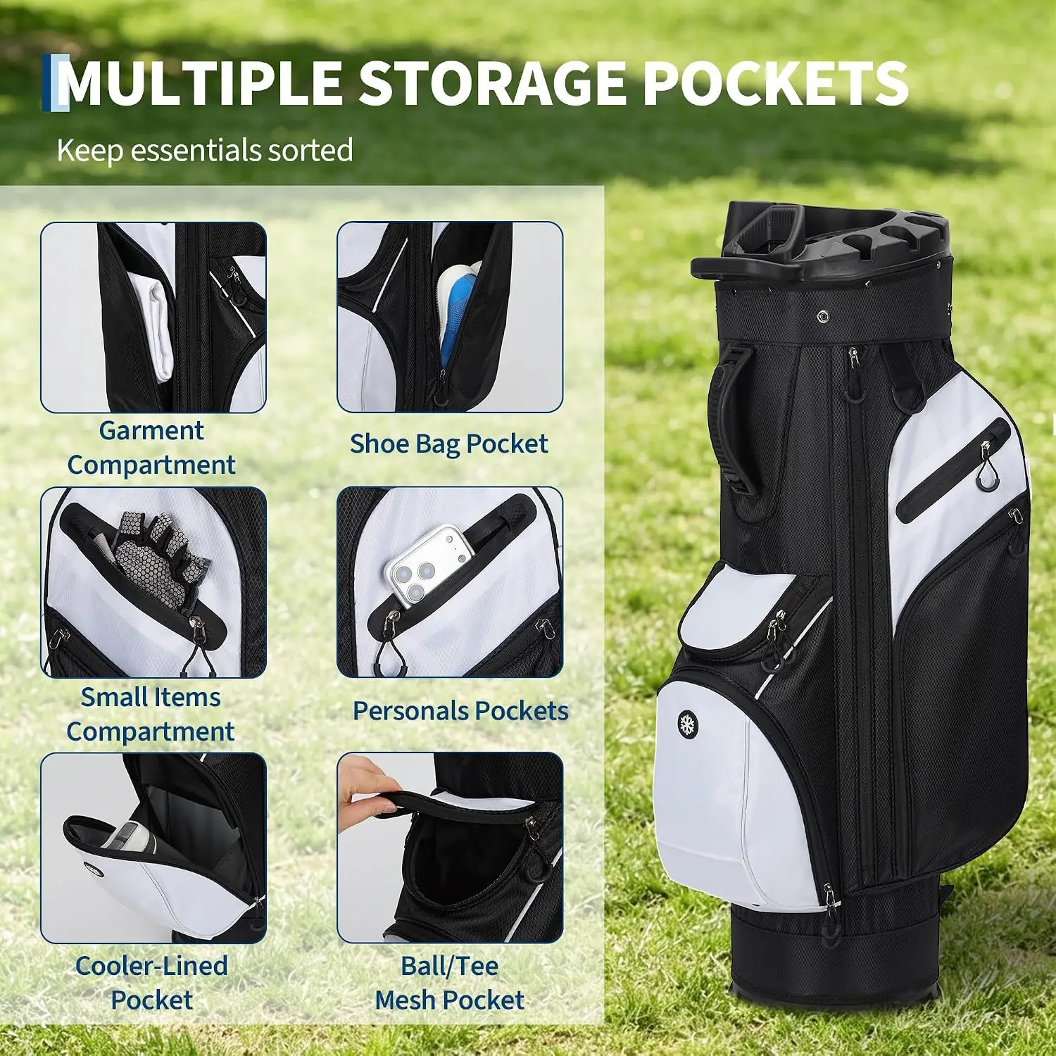 Golf Lightweight Stand Bag Multifunction PU Leather Golf Rack Bag with 14-Way Divider 420D Nylon Build,Over-Sized Putter Well,Easy Grip Storage,Quick-Release Rain Hood,Anti-Slip Base,Smooth Zippers