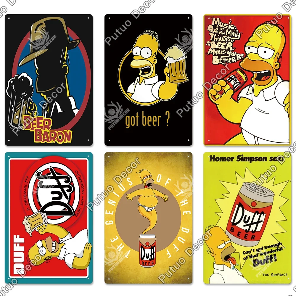 Putuo Decor Simpson Metal Poster Duff Beer Metal Sign Funny Poster Decor for Bar Pub Club Man Cave Decorative Plate Wall Decor