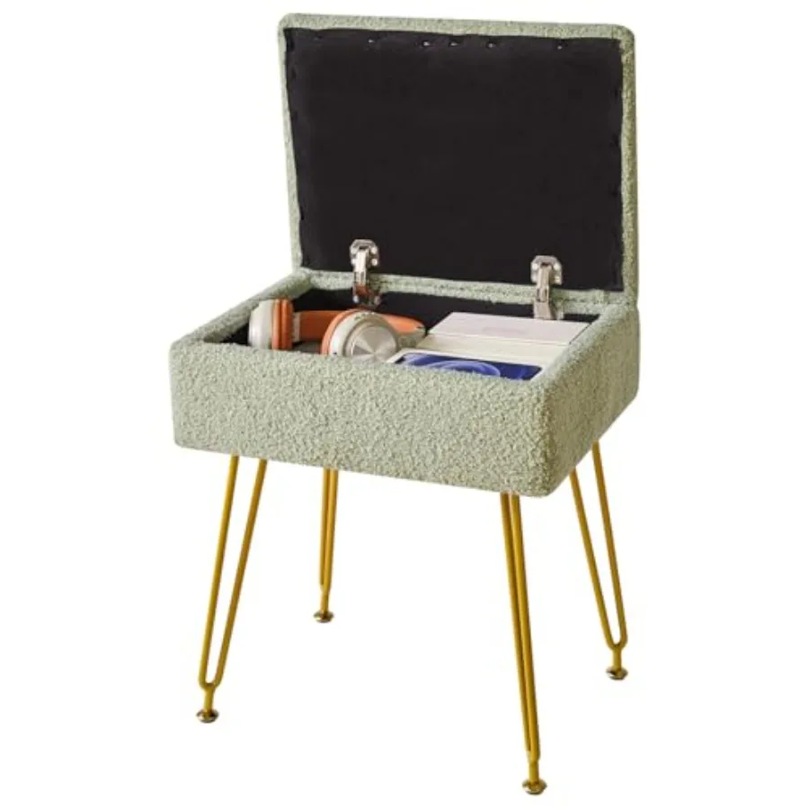 

Vanity Stool with Storage, Footstool, Square Makeup Vanity Chair Ottoman Feet Rest with Soft Padded Seat for Bedroom Living Roo
