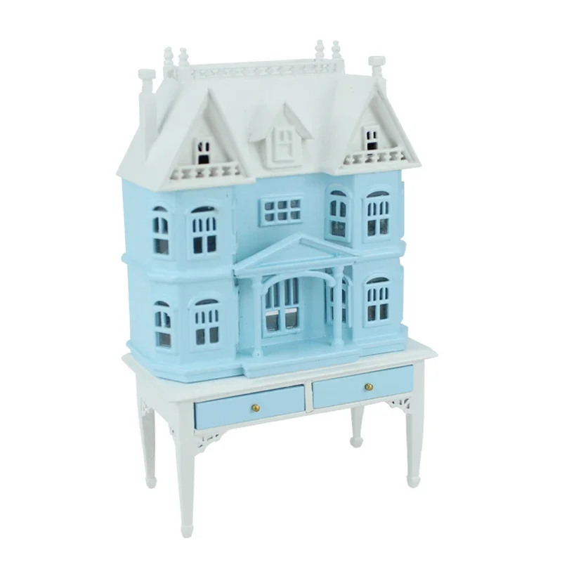 

blue 1/144 scale Miniature DollHouse House shape on 1/12 scale table