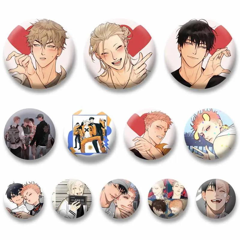BL Manga 19days Icons Badge Cute Anime Figure Snap-in Button Pins He Tian Mo Guan Shan Zhan Zheng Xi Jian Yi Cartoon Brooch Gift