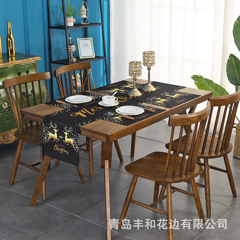 2022 New Light Luxury Style Christmas Day Elk Printed Waterproof Table Cloth Table Flag Pad