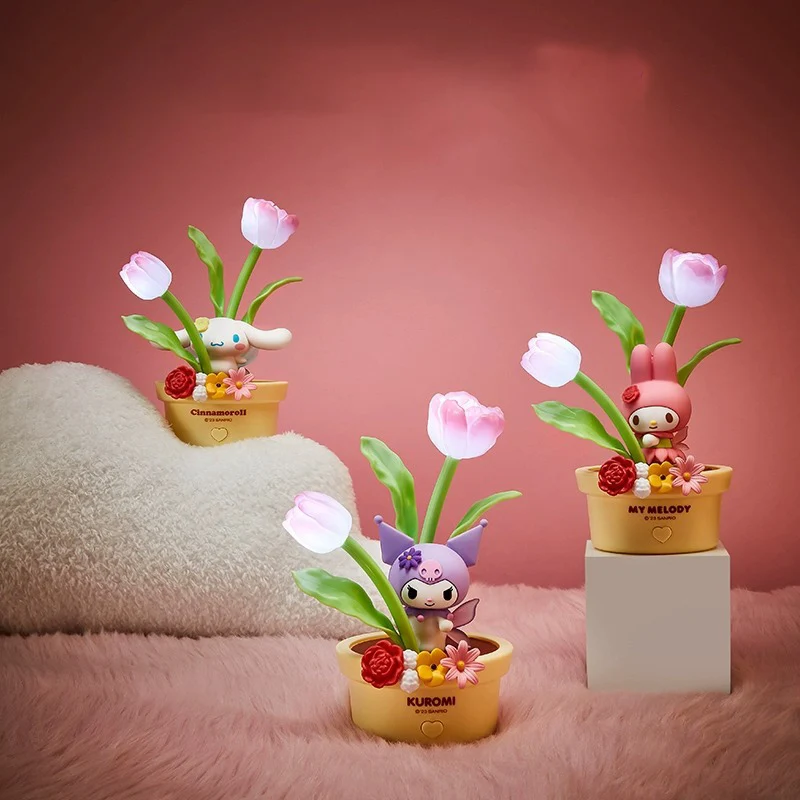 Kawaii Sanrioed My Melody Cinnamoroll Kuromi Mini Night Light Flower Fairy Series Sleep Light Bedroom Ambient Light Girl Gift