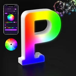 LED Letter Neon Sign Lights, Rainbow Music Sync, Mudança de cor, MeRGBW APP, Aniversário, Natal, Decoração De Casamento, Night Light, Letter P