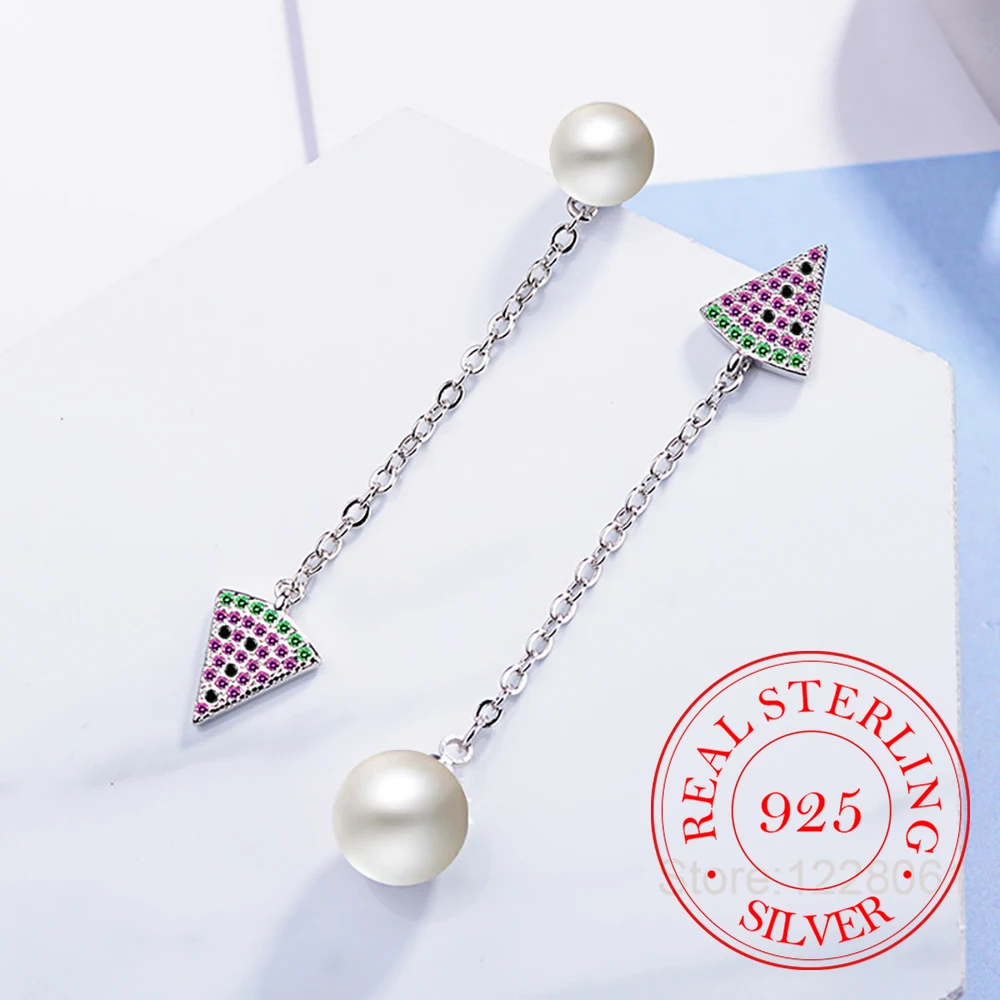 

925 Sterling Silver Jewelry Mini Watermelon Long Tassel Pearl Stud Earrings for Women Wedding Party Jewelry Girls Friend Gift