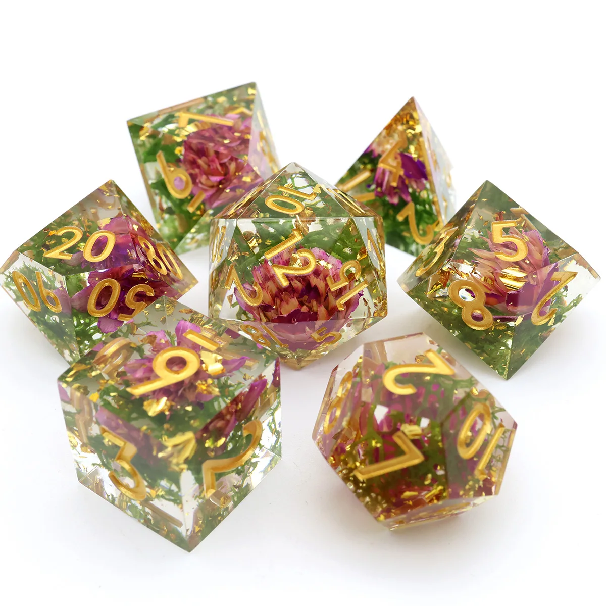 

Board Games RPG Flower Dice Resin DND Dice Set 7 Pieces Set Sharp Edge Dice DND Gift For Role Playing Table Game-XTN12