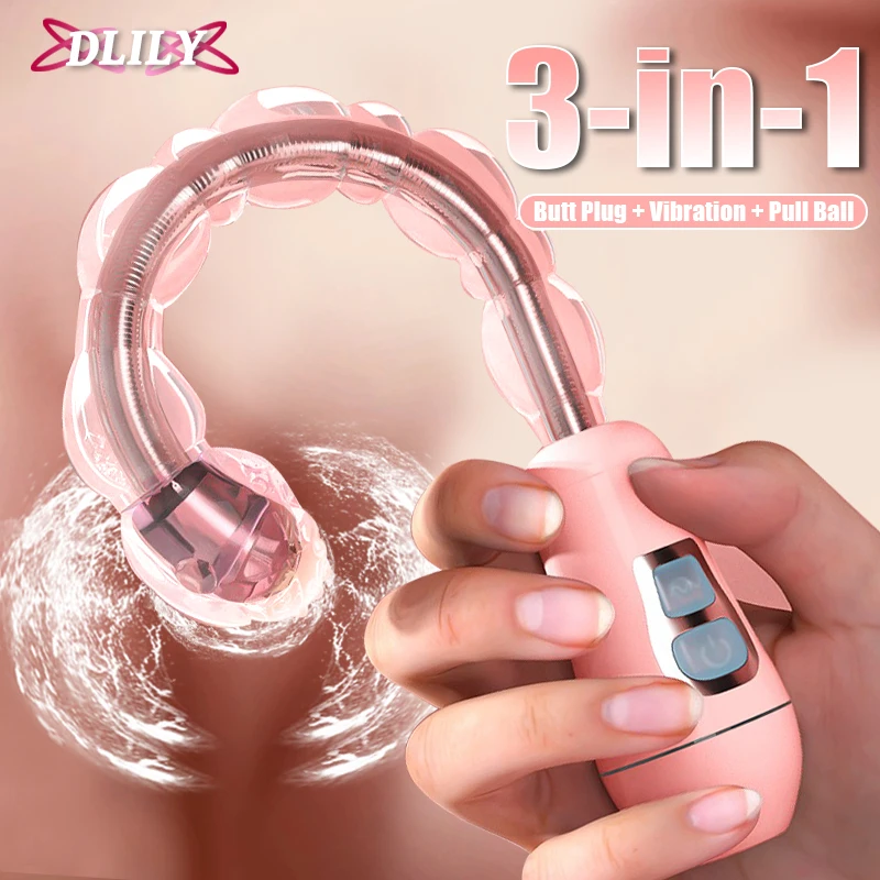 3-in-1 Anal Pull Bead Vibrator For Women Men Prostate Massager Butt Plug Unisex Masturbator Anal Bead Erotic Sex Toys For Couple