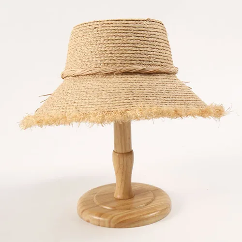 Imagen 2 del producto Sombrero de paja con flecos hecho a mano para mujer, sombrero de playa de ala ancha, sombrero de sol empaquetable, sombrero de cubo para exteriores, jardín, viaje, sombrero de pescador