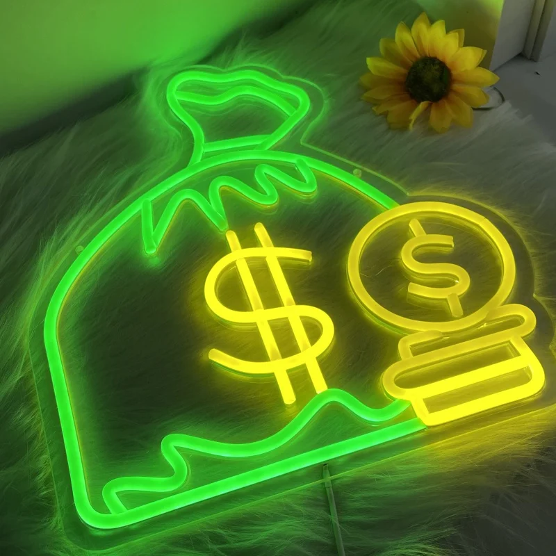 Money Bag Neon, Suitable for Office, Shop or Personal Collection Space, USB Powered, Dimmable