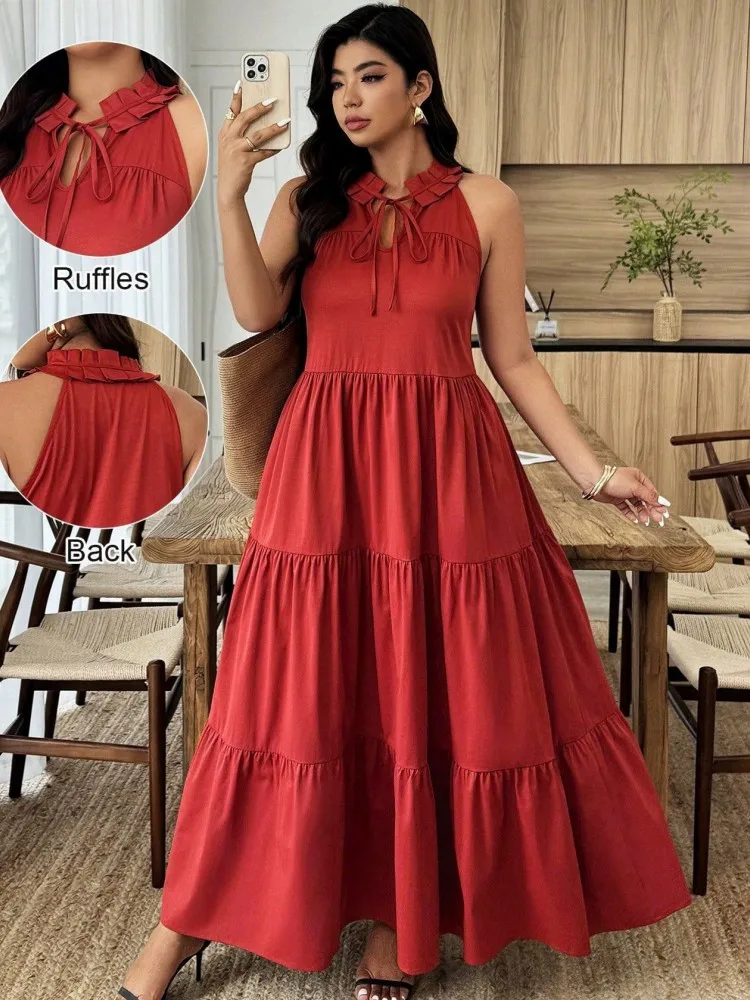 L-4XL Übergrößen-Kleider Damen Sommerkleider Ärmellos Street-Style Lässig 3XL 4XL Große Größen Midi-Kleid Oversize