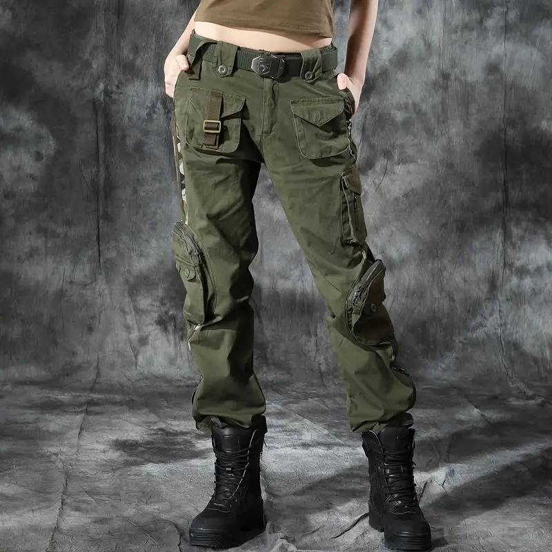 Womens Training Pants Quality Cargo Pants Women 2021 Handsome Pattern Military Tactical Pants Woman Casual Multiple Pocket Pants