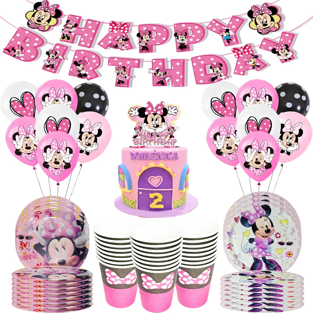 Disney Minnie Mouse Birthday party Disposable tableware decoration diy baby shower party anniversary balloon plate cup supplies