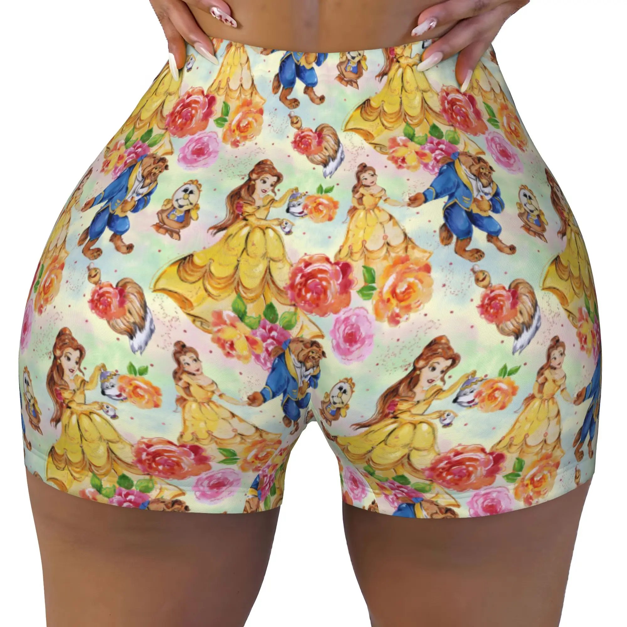 Custom Beautyes Anime Beastes Volleyball Biker Gym Shorts Women Cartoon Athletic Workout Yoga Shorts