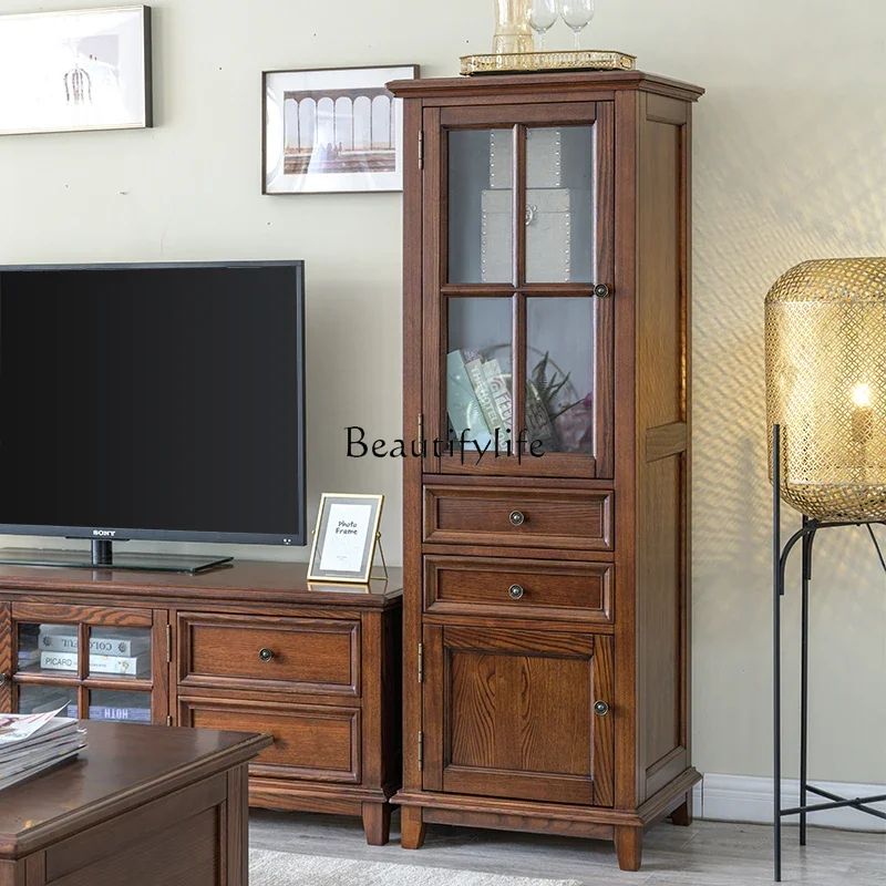 

*American pure solid wood wine cabinet glass all log tall and short display cabinet