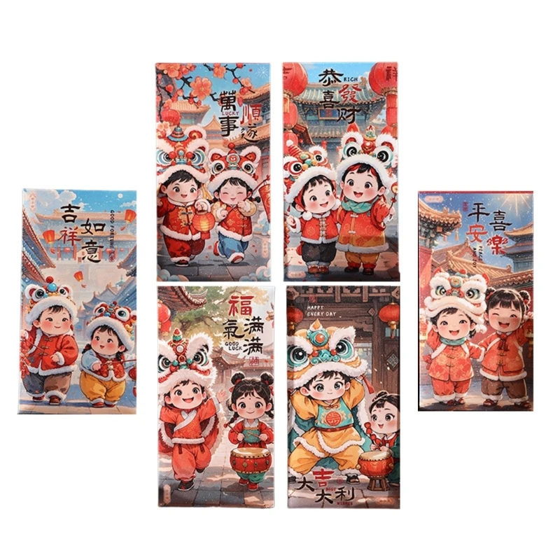 6Pcs 2025 Snake Year Redness Packets Money Pouches Spring Festival Celebration