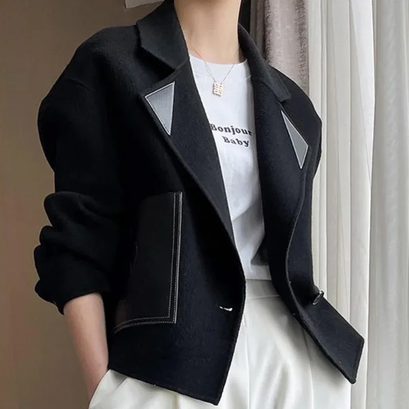 Slim Short Wool & Blend Black Clothes Coats for Women Jacket Crop Tweed Blazer Woman Outerwears New in 2024 Autumn Winter Trend