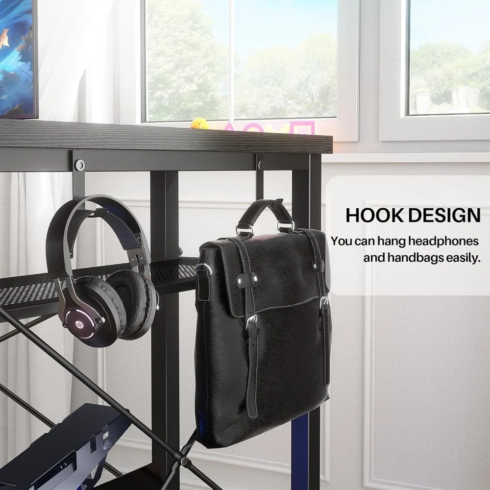 Large 48 Inch Office Desk with Storage Shelves, Study Writing Table, Sturdy PC Desk for Home Use, CPU Stand Included