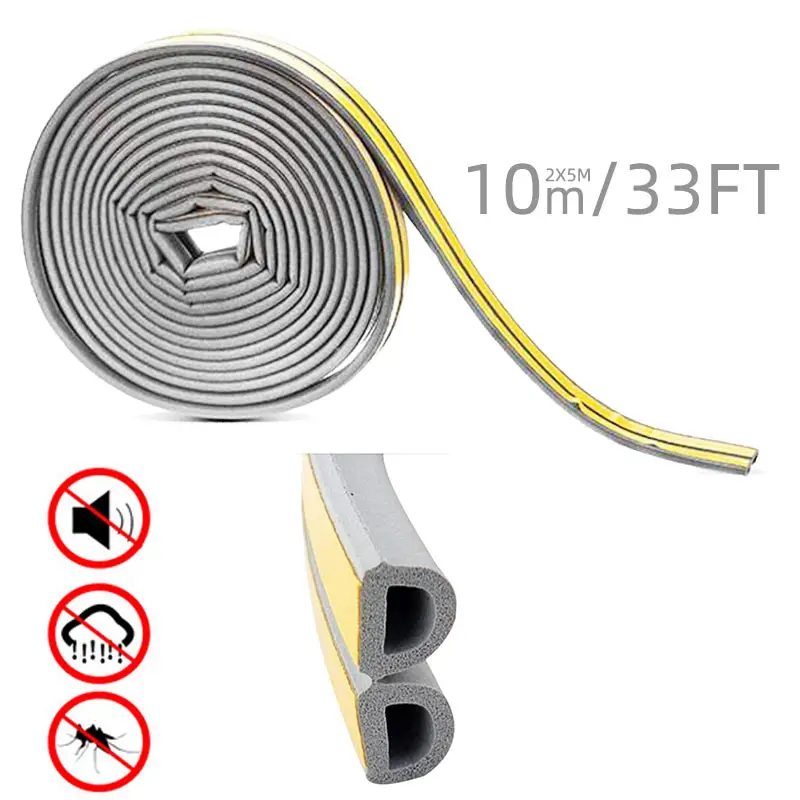 10m Gray Adhesive Doors Windows Collision Avoidance Seal Wheatherstrip Noise Insulation Foam Sealing Strip Soundproofing