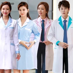 Men's Long Sleeve Work Uniform Jacket Autumn Winter Women's Scrub Clinic Pharmacy White Coat Fashion Solid Color Surgical Gown